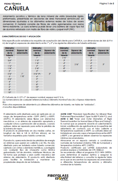 MEDIA CANAS DE FIBRA DE VIDRIO C